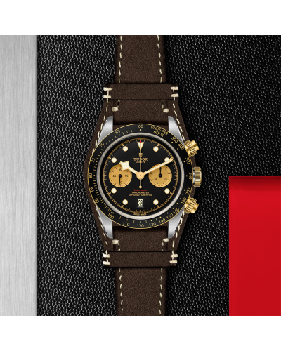 Tudor Black Bay Chrono S&G 41 mm steel case, Brown leather strap (watches)